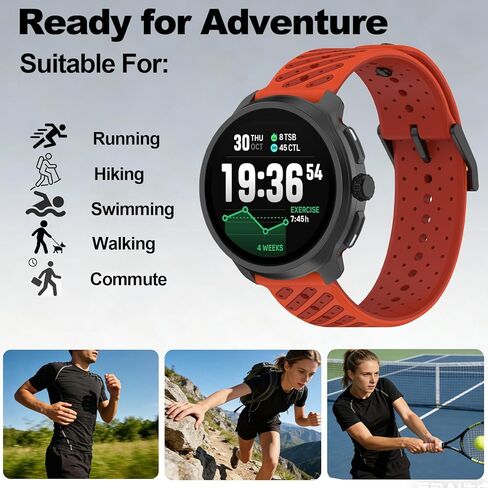 أحزمة بديلة من السيليكون مقاس 22 مم متوافقة مع Suunto RACE/RACE 2/RUN/Race S/Vertical/9 Peak Pro/9 Peak/5 Peak، أشرطة ساعة ذكية ناعمة ومسامية للنساء والرجال in Kuwait