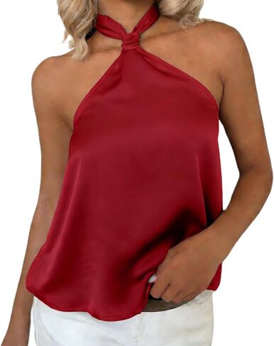 Women's Silk Satin Tank Tops Sexy Halter Neck Backless Y2k Camisole Summer Going Out Tops Streetwear in Saudi Arabia