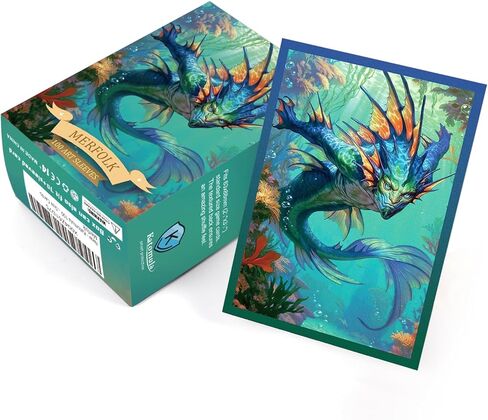 حافظة بطاقات Katomula 100 MTG مع 100 كم داخلي، وأكمام فنية خلفية مزخرفة، تناسب البطاقات ذات الحجم القياسي - Merfolk in Kuwait