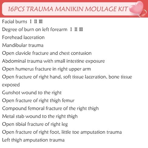 16PCS Trauma Manikin Moulage Kit Trauma Evaluation Set Burn/Wound Module for First Aid Trauma Care Training for Full Body CPR Manikin in Saudi Arabia