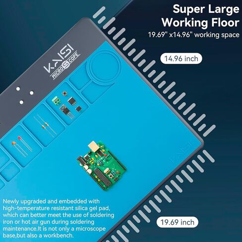 مجهر ستيريو ثلاثي العينيات من Kaisi للحام المصلح الاحترافي، تكبير 6.5X-65X وعدسات WF10x22 قابلة للتعديل، طاولة عمل كبيرة جدًا من السيليكون، مجهر تكبير بحامل قابل للسحب in Kuwait