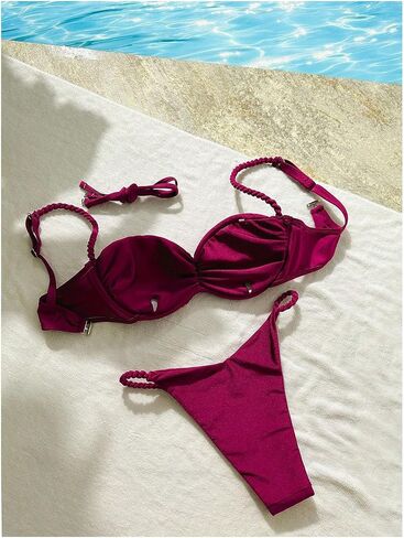 SHENHE Women's Push Up Underwire Bikini Set 2 Piece High Cut Cheeky Thong Brazilian Swimsuits in Saudi Arabia
