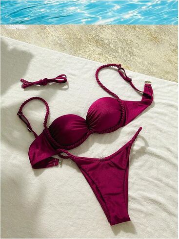 SHENHE Women's Push Up Underwire Bikini Set 2 Piece High Cut Cheeky Thong Brazilian Swimsuits in Saudi Arabia