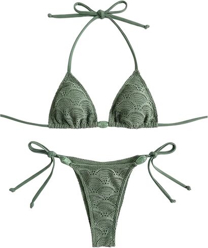 GORGLITTER Women's Thong High Waisted Bikini Sets Crochet Halter Triangle 2 Piece Swimsuit Trendy Bathing Suit in Saudi Arabia