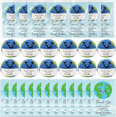 12 Sets Handmade Crochet Globe Balls Bulk Mini Knitted Earth Balls Thank You Cards Valentines Exchange Gifts Inspirational Employee Appreciation Gifts for Office Teacher Coworker Team Staff in Saudi Arabia