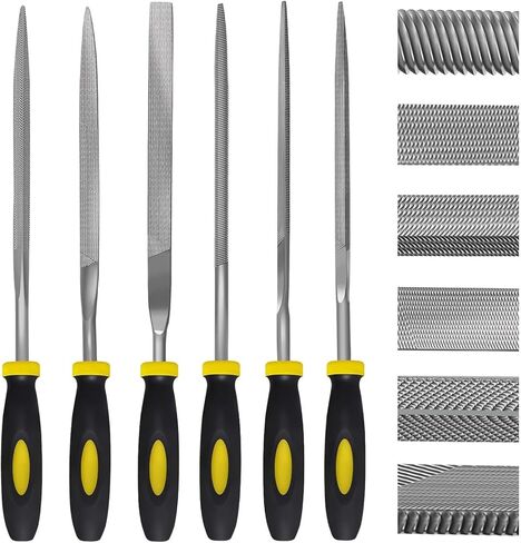 6 Piece Metal Needle File Set - 4-inch,Carbon Steel Files for Metal, Wood & Jewelry | Includes Flat, Warding, Square, Triangular, Round, and Half-Round Files in Saudi Arabia