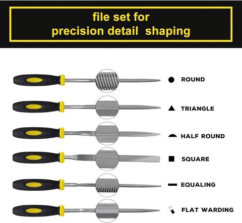 6 Piece Metal Needle File Set - 4-inch,Carbon Steel Files for Metal, Wood & Jewelry | Includes Flat, Warding, Square, Triangular, Round, and Half-Round Files in Saudi Arabia