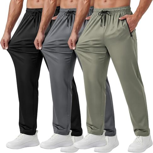 Coume 3 Pack Men's Quick Dry Lightweight Sweatpants Stretch Running Athletic Gym Training Jogging Pants with Zippered Pockets in Saudi Arabia