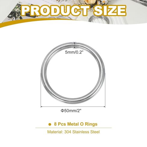 PATIKIL 2" Metal O Ring, 8 Pcs Heavy Duty 304 Stainless Steel O Rings Welded Round Rings for DIY Crafts Hardware Belt Dog Leash Macrame, 5x50mm in Saudi Arabia