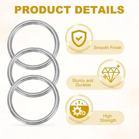 PATIKIL 2" Metal O Ring, 8 Pcs Heavy Duty 304 Stainless Steel O Rings Welded Round Rings for DIY Crafts Hardware Belt Dog Leash Macrame, 5x50mm in Saudi Arabia