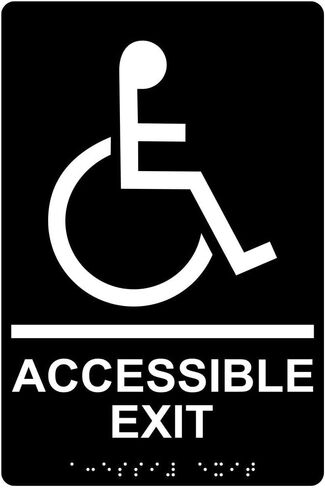 ComplianceSigns.com Accessible Exit Sign, ADA-Compliant Braille and Raised Letters, 9x6 inch Black Acrylic with Adhesive Mounting Strips in Saudi Arabia