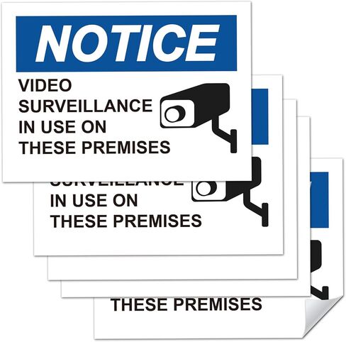 5 Pack Video Surveillance Warning Sign Sticker,7"x5" “Notice - Video Surveillance in Use On These Premises" Sticker Labels, Self-Adhesive Premium Vinyl. in Saudi Arabia