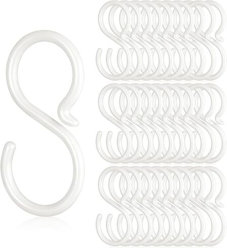 30PCS Secure Plastic S Hooks for Hanging, Multi-Purpose S Hooks for Closet, Flexible Secure Hook for Closet, Kitchen, Living Room, Bedroom Shower Rod, Plant, Easy Lock, White, 2.4 Inch in Saudi Arabia