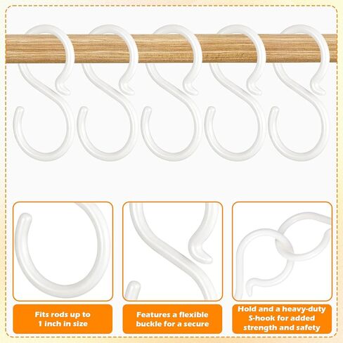 30PCS Secure Plastic S Hooks for Hanging, Multi-Purpose S Hooks for Closet, Flexible Secure Hook for Closet, Kitchen, Living Room, Bedroom Shower Rod, Plant, Easy Lock, White, 2.4 Inch in Saudi Arabia