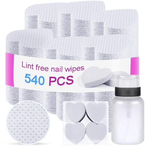 540Pcs Lint Free Nail Wipes, 1 Pull-Off Pump-Style Bottle, for Cleaning Nail Polish and Nail Glue, Eyelash Extensions Glue Nails Cleaning Pads Supplies (pink) in Saudi Arabia