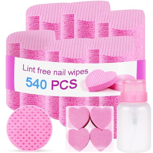 540Pcs Lint Free Nail Wipes, 1 Pull-Off Pump-Style Bottle, for Cleaning Nail Polish and Nail Glue, Eyelash Extensions Glue Nails Cleaning Pads Supplies (pink) in Saudi Arabia