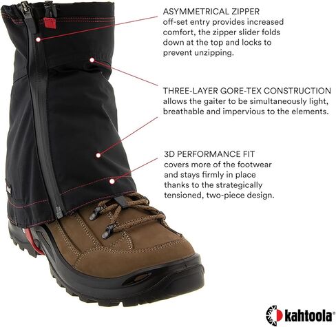 Kahtoola LEVAgaiter Mid GTX Gaiters, Waterproof Gore-TEX Shoe & Boot Protection for Mountaineering, Off-Trail Hiking in Mud, Snow & Ice - Black - Large in Saudi Arabia