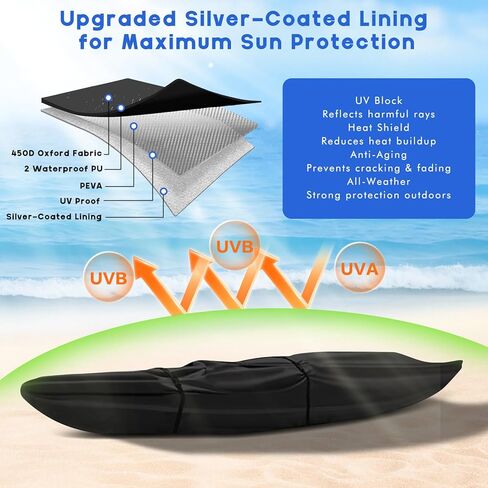 450D Silver Coated Kayak Cover with Carry Handle - Waterproof UV Resistant Protection for 9.5-13.5ft Kayaks, Canoes & SUPs - Includes Storage Bag (Black, Medium 10.8-12FT) in Saudi Arabia