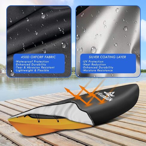 450D Silver Coated Kayak Cover with Carry Handle - Waterproof UV Resistant Protection for 9.5-13.5ft Kayaks, Canoes & SUPs - Includes Storage Bag (Black, Medium 10.8-12FT) in Saudi Arabia