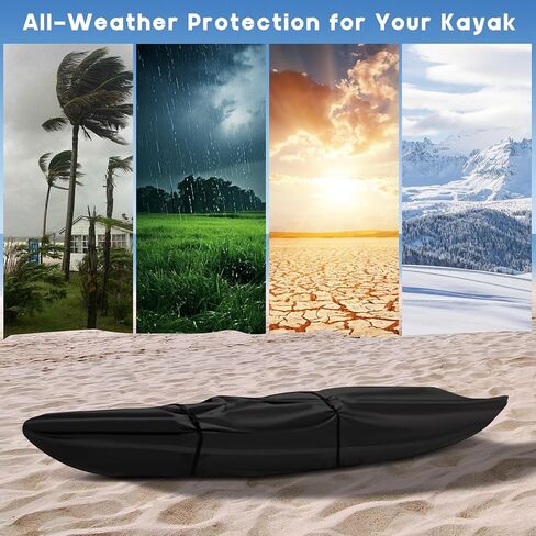 450D Silver Coated Kayak Cover with Carry Handle - Waterproof UV Resistant Protection for 9.5-13.5ft Kayaks, Canoes & SUPs - Includes Storage Bag (Black, Medium 10.8-12FT) in Saudi Arabia