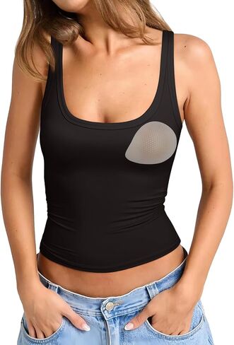 SUUKSESS Women Built in Bra Scoop Neck Tank Tops Double Lined Summer Going Out Camisole Tops in Saudi Arabia