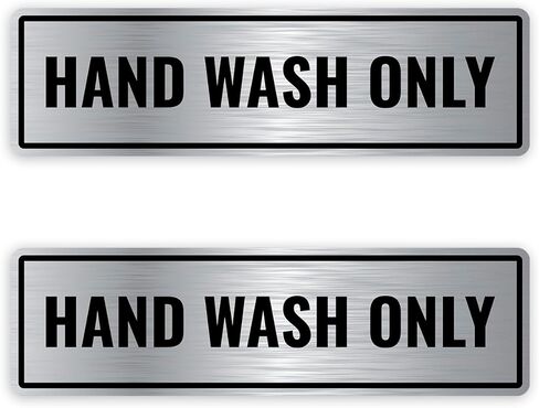 2PC Hand Wash Only Sign Sticker, 7 x 2 Inches - Brushed Silver Aluminum - Strong Self-Adhesive - Hand Washing Sink Decal in Saudi Arabia