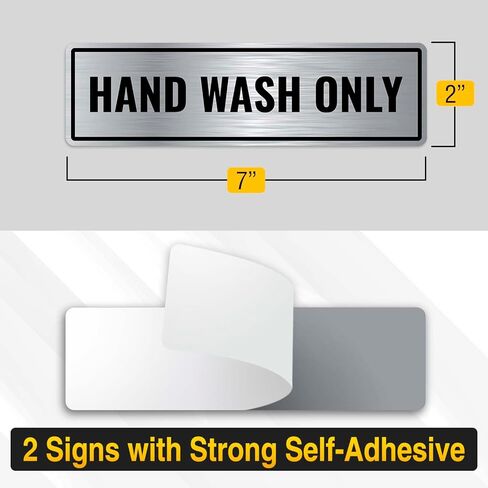 2PC Hand Wash Only Sign Sticker, 7 x 2 Inches - Brushed Silver Aluminum - Strong Self-Adhesive - Hand Washing Sink Decal in Saudi Arabia