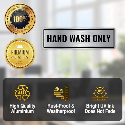 2PC Hand Wash Only Sign Sticker, 7 x 2 Inches - Brushed Silver Aluminum - Strong Self-Adhesive - Hand Washing Sink Decal in Saudi Arabia