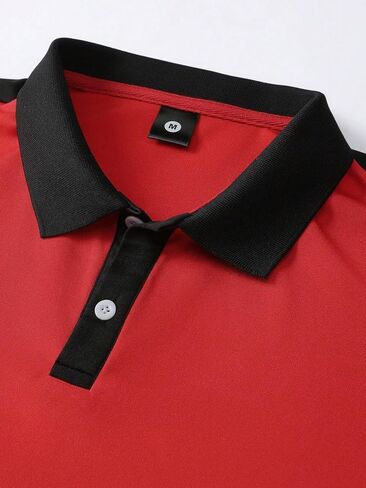 Men's Summer Thin Wing Print Color-Blocked Lapel Short-sleesleeved Polo Shirt 2-piece Set Casual Vacation Beach Sports (Red+Black,3X-Large) in Saudi Arabia
