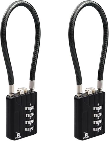 RESET-201 (2 Pack) 4 Digit Combination Padlock with 7.1 inch(18 cm) Steel Cable,Cable Lock for Travel, Locker, Luggage, Suitcase, Toolbox, Helmet, Backpack, 5mm Diameter,Black in Saudi Arabia