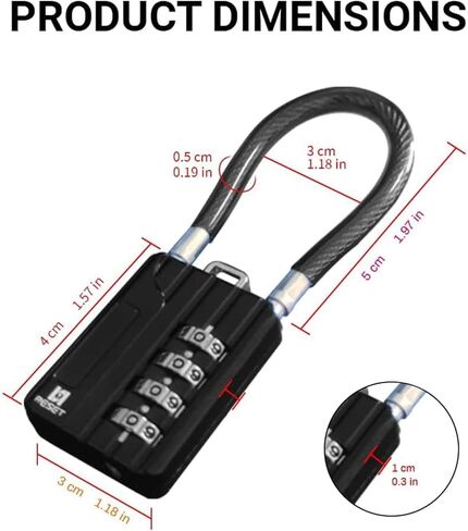 RESET-201 (2 Pack) 4 Digit Combination Padlock with 7.1 inch(18 cm) Steel Cable,Cable Lock for Travel, Locker, Luggage, Suitcase, Toolbox, Helmet, Backpack, 5mm Diameter,Black in Saudi Arabia