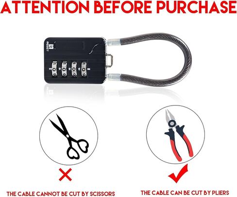 RESET-201 (2 Pack) 4 Digit Combination Padlock with 7.1 inch(18 cm) Steel Cable,Cable Lock for Travel, Locker, Luggage, Suitcase, Toolbox, Helmet, Backpack, 5mm Diameter,Black in Saudi Arabia