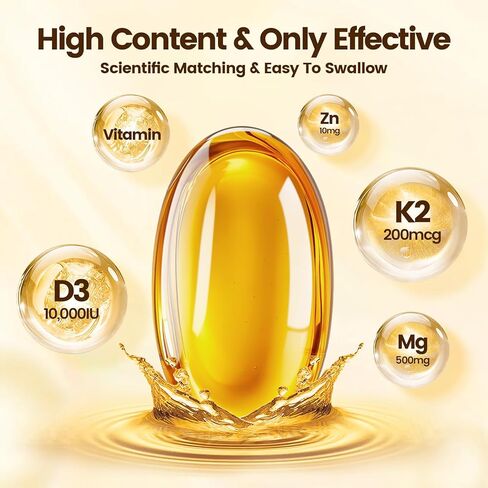 مكمل VivoNu Vitamin D3 K2 10,000 IU من المغنيسيوم - 4 في 1 مع فيتامين D وK (MK-7)، وجليسينات المغنيسيوم وسيترات الزنك - 180 كبسولة هلامية لدعم الطاقة والعظام* والعضلات* in Kuwait