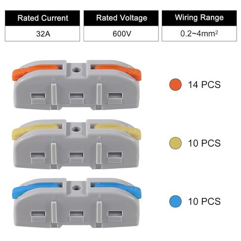 34 Pcs 1 in 1 Out Quick Lever Wire Connectors Conductor Compact Connectors Connect Splicing 28-12 AWG Electrical Wire Terminals Blue/Orange/Yellow for Compact Inline Terminals Circuit Splices in Saudi Arabia