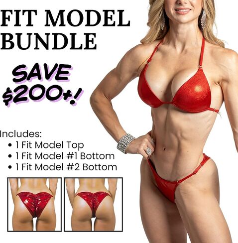 مجموعة بيكيني من Angel Competition NPC Fit Model مع 2 قاع - بدلات مسابقة بيكيني حمراء ثلاثية الأبعاد مع تغطية غلوت بنسبة 50% in Kuwait