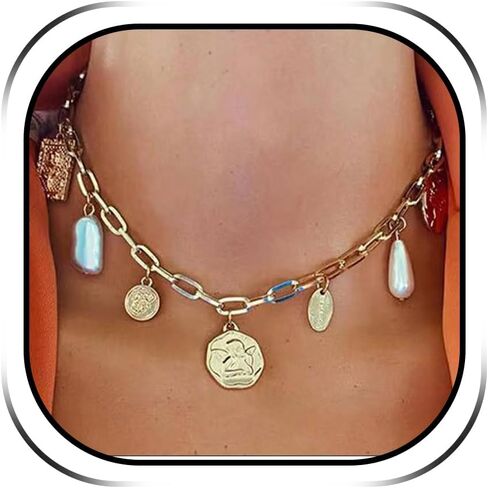 Charm Necklace for Women coastal cowgirl Charm Necklace Dainty Gold Paperclip Starfish Bow Beach Charm Necklace Chunky Necklace Coastal Cowgirl Accessory Beach Summer Outfits for Women 2024 in Saudi Arabia