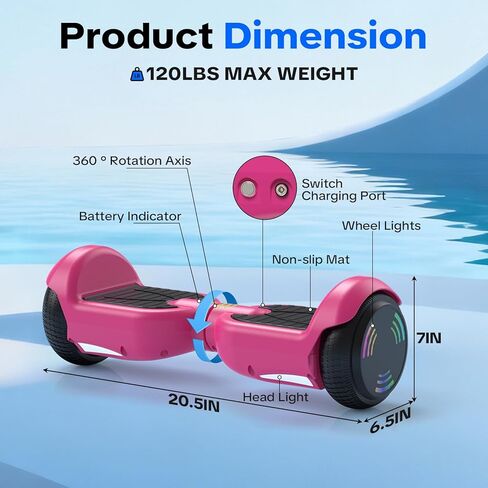 XERATH Pink Hoverboard with Bluetooth Speaker & LED Lights, All Terrain Self Balancing Hover Board | Hoverboard for Kids Ages 6-12 & Teens | Safe Hoverboards Kids Gifts for Girls Boys in Saudi Arabia