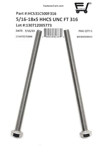5/16-18x5 Stainless Steel Hex Cap Screws Hex Bolts 316 Marine Grade Stainless Steel Full Thread - (5 pcs) in Saudi Arabia