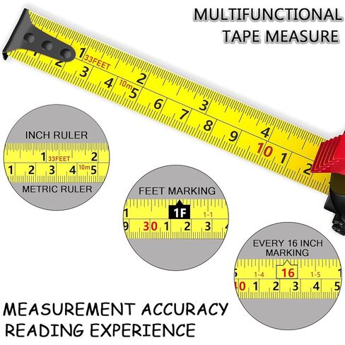 Tape Measure 33FT Self-Locking, Heavy-Duty Steel Blade, Metric/Imperial Dual Scale, MID Accuracy, Easy-Read Markings, Retractable Measuring Tool for Construction, Carpentry, DIY Projects (33FT) in Saudi Arabia