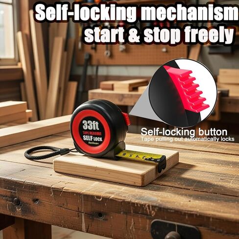 Tape Measure 33FT Self-Locking, Heavy-Duty Steel Blade, Metric/Imperial Dual Scale, MID Accuracy, Easy-Read Markings, Retractable Measuring Tool for Construction, Carpentry, DIY Projects (33FT) in Saudi Arabia