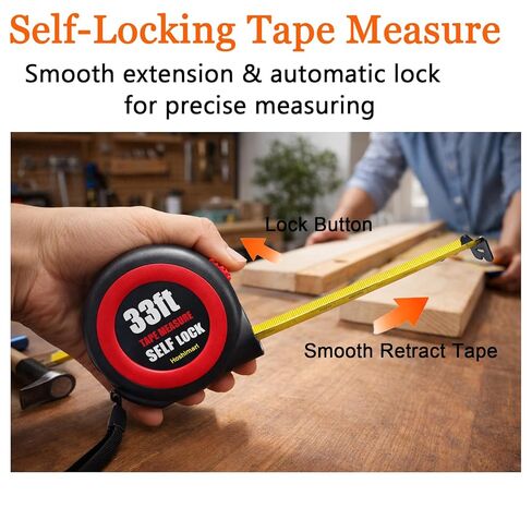 Tape Measure 33FT Self-Locking, Heavy-Duty Steel Blade, Metric/Imperial Dual Scale, MID Accuracy, Easy-Read Markings, Retractable Measuring Tool for Construction, Carpentry, DIY Projects (33FT) in Saudi Arabia