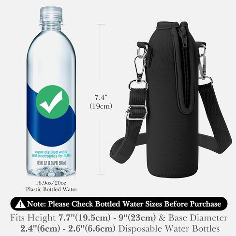 Linkidea Disposable Water Bottle Carrier with Strap Compatible with Smartwater 16.9/20Fl Oz, Evian, Insulated Neoprene Plastic Bottled Water Cover with Clip for Backpack (Black) in Saudi Arabia