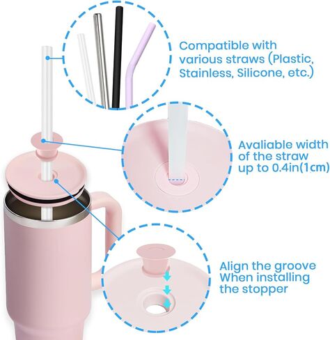 BOSORIO 11pcs Spill Stoppers and Straws Comppatible with Hydroflask Tumbler, Replacement Straw Accessories for Hydro Flask Tumbler 20oz, 28oz, 32oz, 40oz, Fits Most Straws(Pink in Saudi Arabia