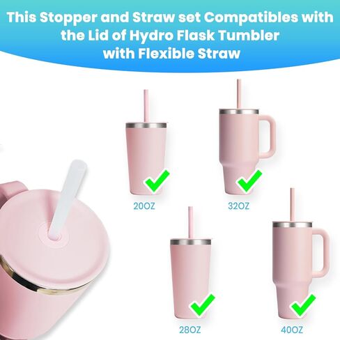 BOSORIO 11pcs Spill Stoppers and Straws Comppatible with Hydroflask Tumbler, Replacement Straw Accessories for Hydro Flask Tumbler 20oz, 28oz, 32oz, 40oz, Fits Most Straws(Pink in Saudi Arabia