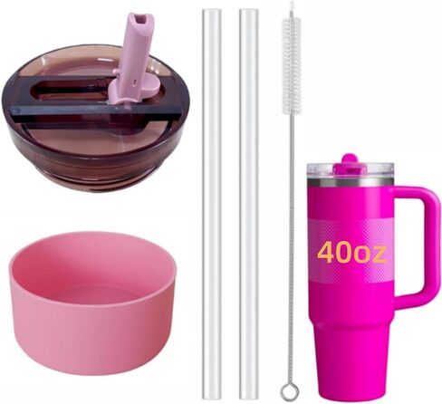 1PC Leak Proof Lid Replacement Compatible with Stanley Quencher and Protour 40OZ Tumbler, with Silicone Boot Fit for Stanley 40oz Cups with 2 Metal Straw and 1 Cleaner Brush in Saudi Arabia