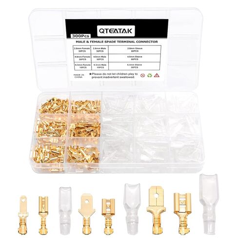 QTEATAK 2.8,4.8,6.3mm Golden Quick Splice Male and Female Wire Spade Crimp Terminal Connectors Wire Connectors Assortment Kit with Insulating Sleeve(300Pcs) in Saudi Arabia