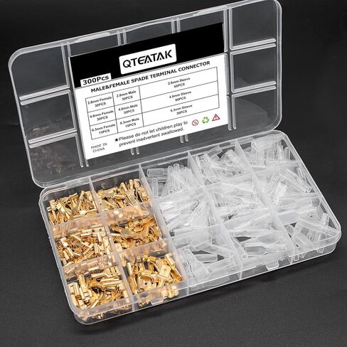 QTEATAK 2.8,4.8,6.3mm Golden Quick Splice Male and Female Wire Spade Crimp Terminal Connectors Wire Connectors Assortment Kit with Insulating Sleeve(300Pcs) in Saudi Arabia