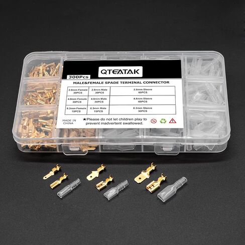 QTEATAK 2.8,4.8,6.3mm Golden Quick Splice Male and Female Wire Spade Crimp Terminal Connectors Wire Connectors Assortment Kit with Insulating Sleeve(300Pcs) in Saudi Arabia