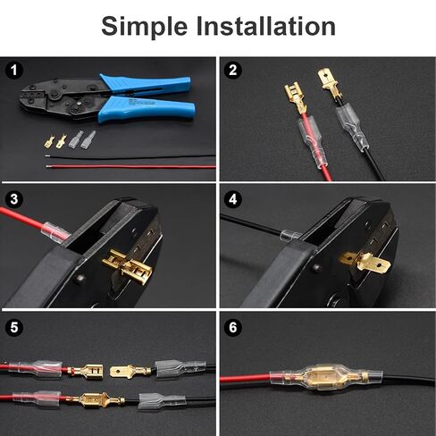QTEATAK 2.8,4.8,6.3mm Golden Quick Splice Male and Female Wire Spade Crimp Terminal Connectors Wire Connectors Assortment Kit with Insulating Sleeve(300Pcs) in Saudi Arabia