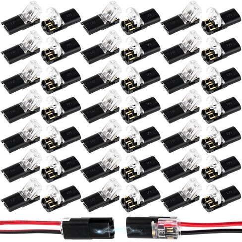 60pcs Quick Clip Fasteners Wire Connector, Double Wire Plug in Connectors Terminals, Quick Connect Terminals Cable Snap on Blocks for 18-22AWG Low-Voltage LED Strips- Black in Saudi Arabia